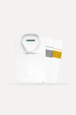 Orbit Collection  - White Shirt and Dhoti Combos (Silver   Gold  Border) | Uathayam