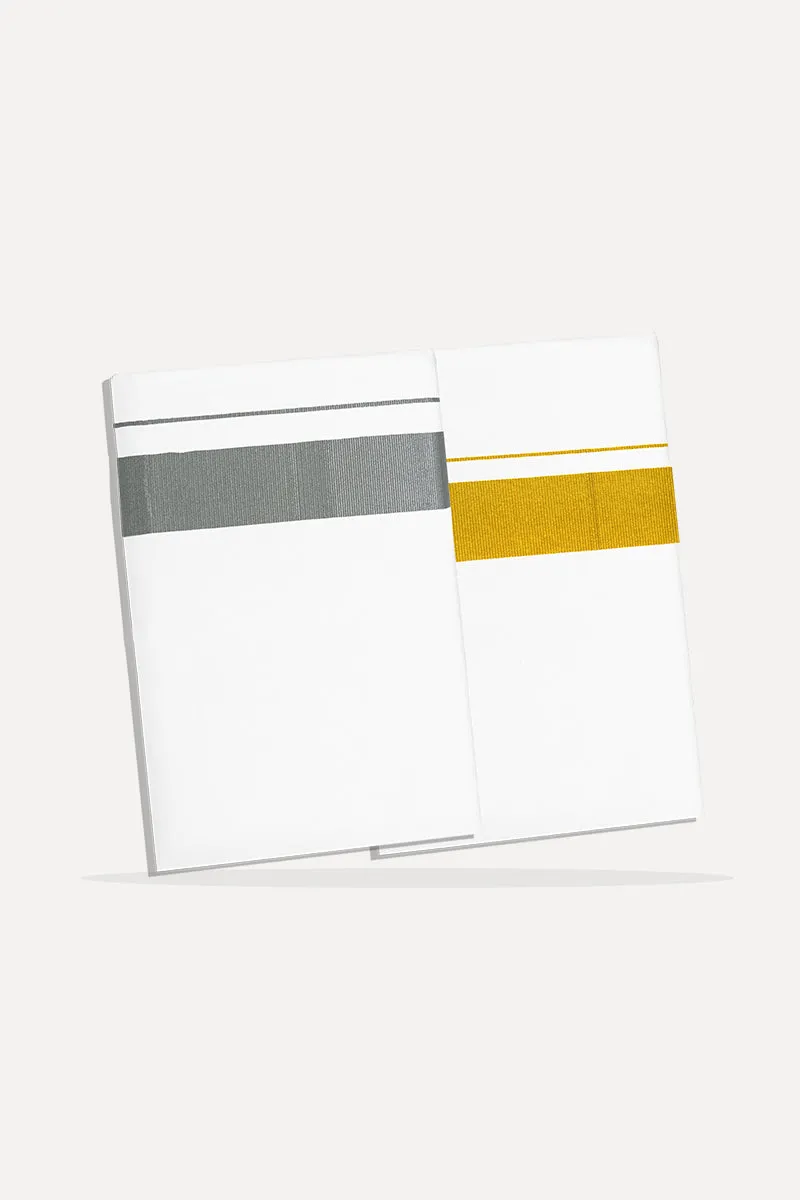 Orbit Collection  - White Shirt and Dhoti Combos (Silver   Gold  Border) | Uathayam
