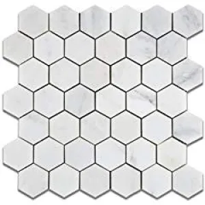 Oriental White - Eastern White Marble 2" Hexagon POLISHED Mosaic Tile - Lot of 50 Sheets
