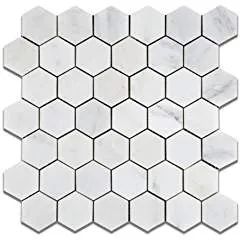 Oriental White - Eastern White Marble 2" Hexagon POLISHED Mosaic Tile - Lot of 50 Sheets