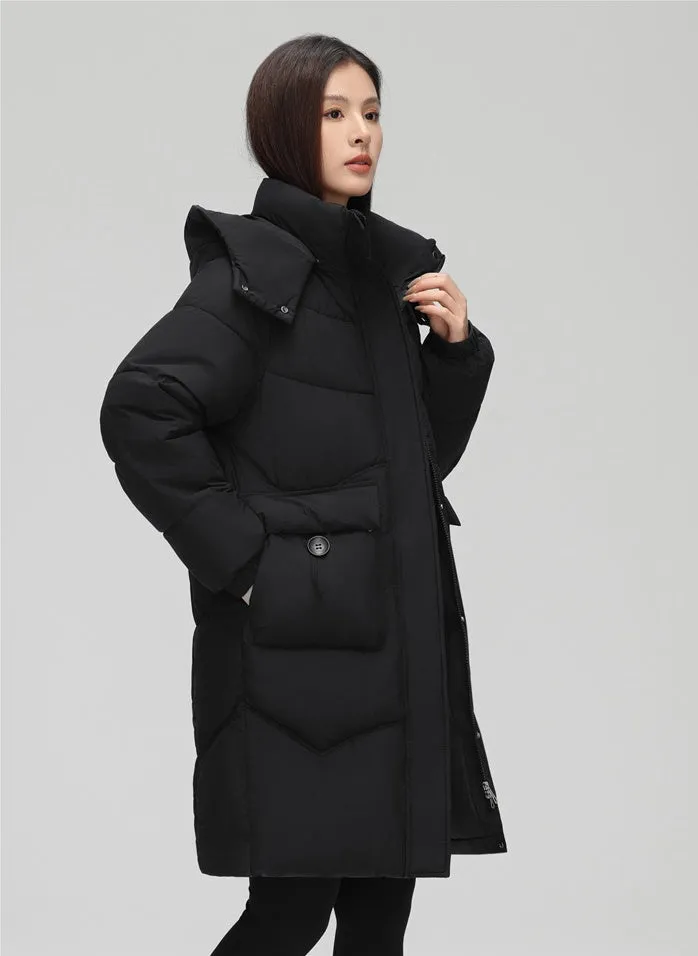 Oversized Windproof Knee-length Puffer Coat for Everyday Style