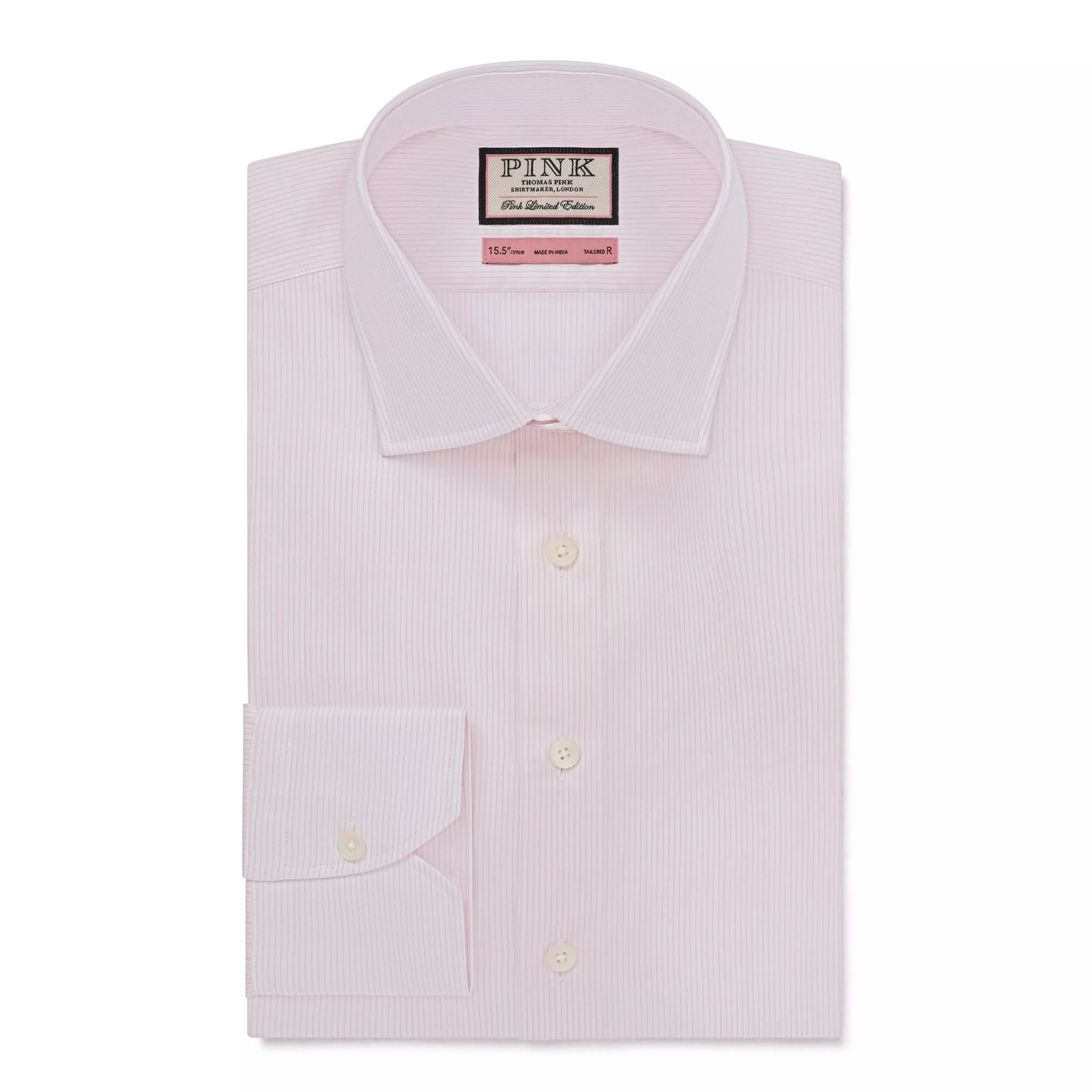 Pale Pink & White Tailored Fit Precise Hairline Stripe Formal Shirt