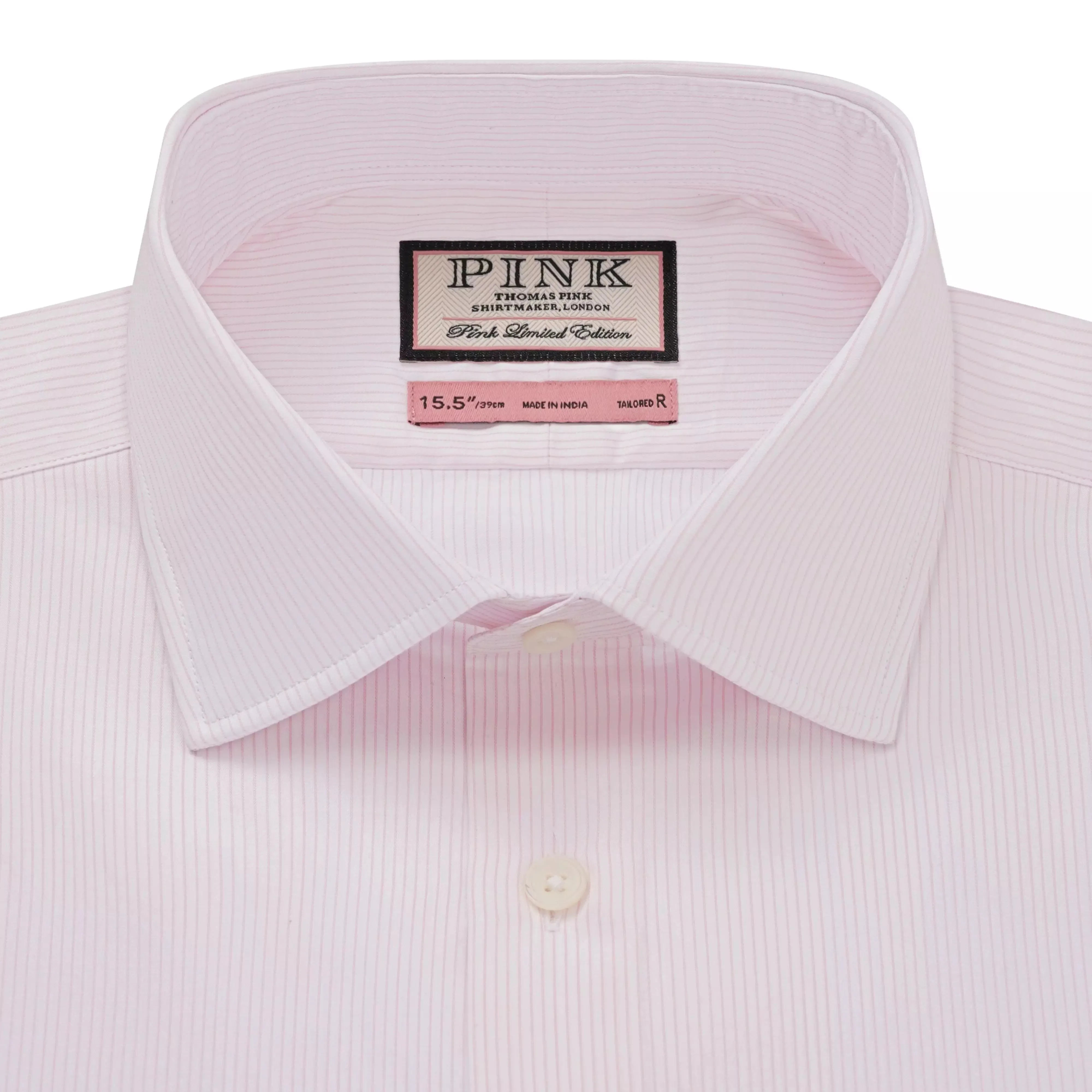 Pale Pink & White Tailored Fit Precise Hairline Stripe Formal Shirt