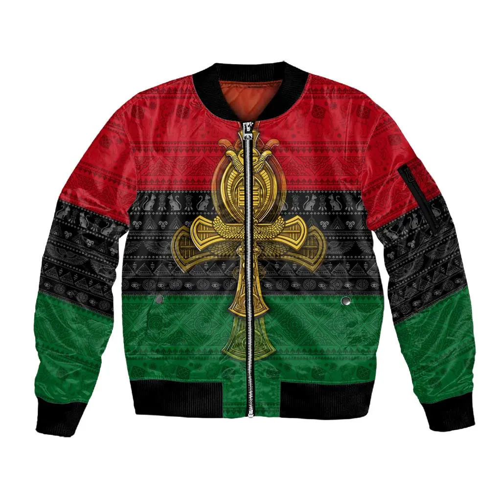 Pan African Ankh Sleeve Zip Bomber Jacket DT02