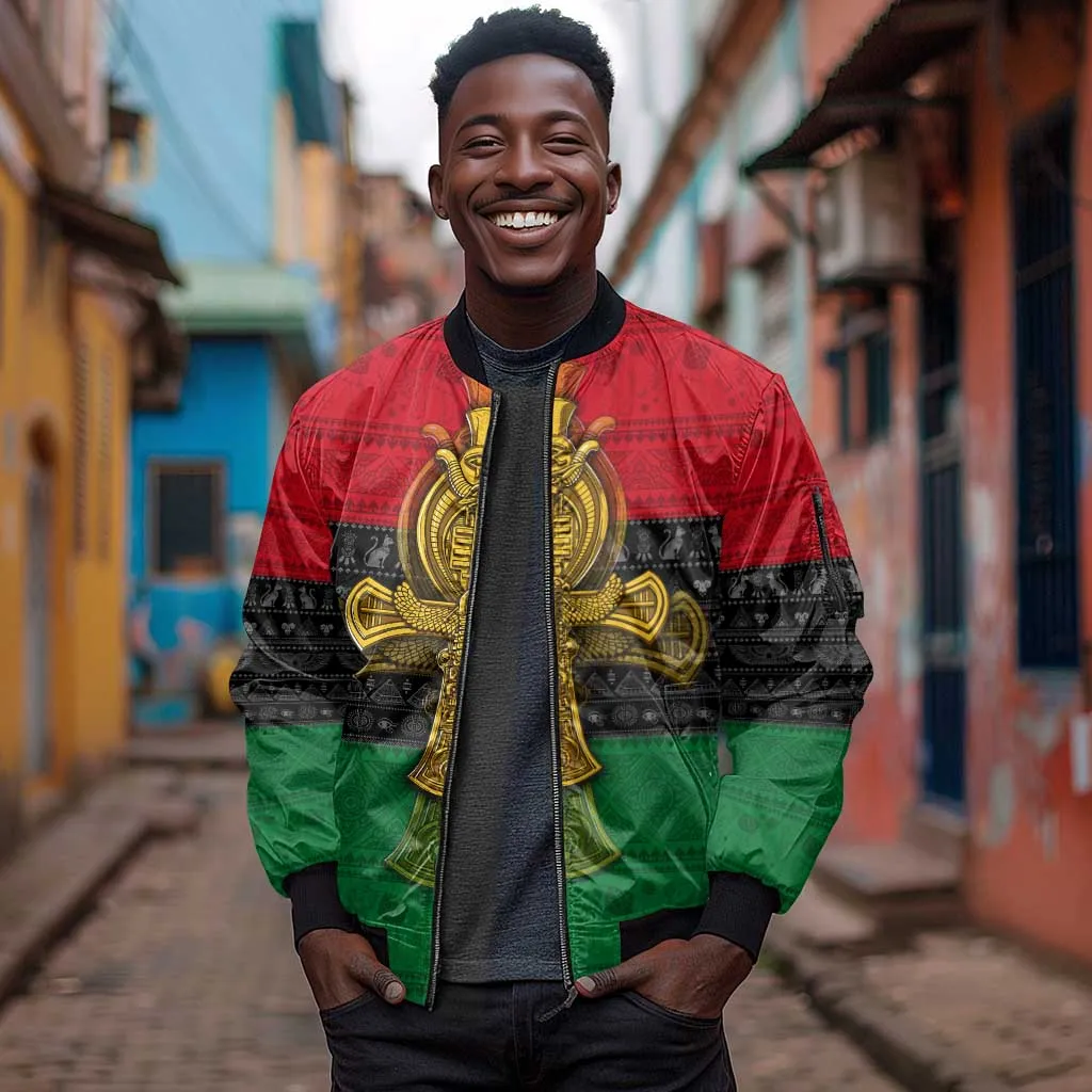Pan African Ankh Sleeve Zip Bomber Jacket DT02