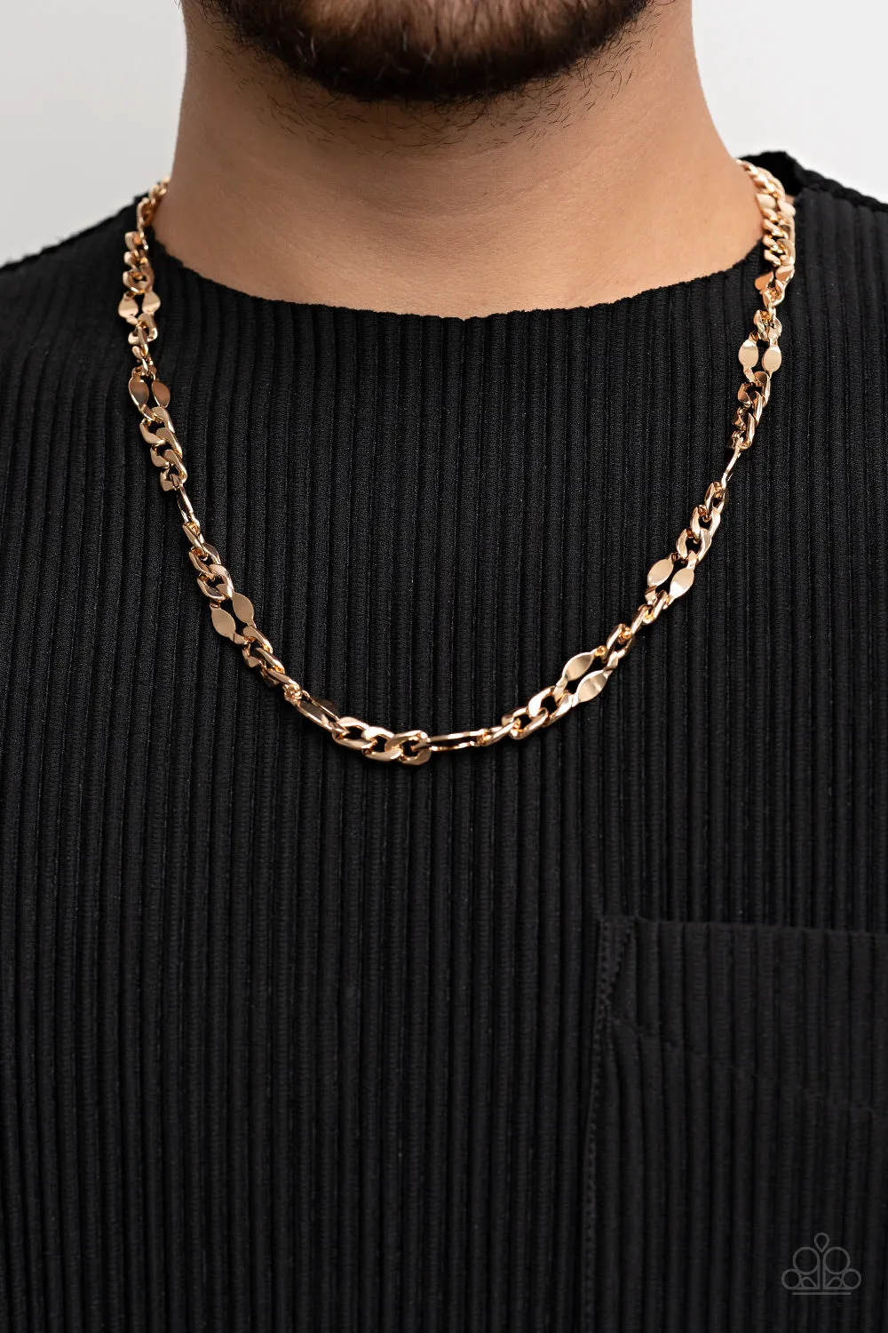 Paparazzi " G.O.A.T " Men's Gold Classic Curb Fancy Chain Link Necklace