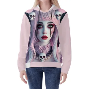 Pastel Pink Goth Hoodie – Lightweight Women’s Skulls & Wings Hoodie