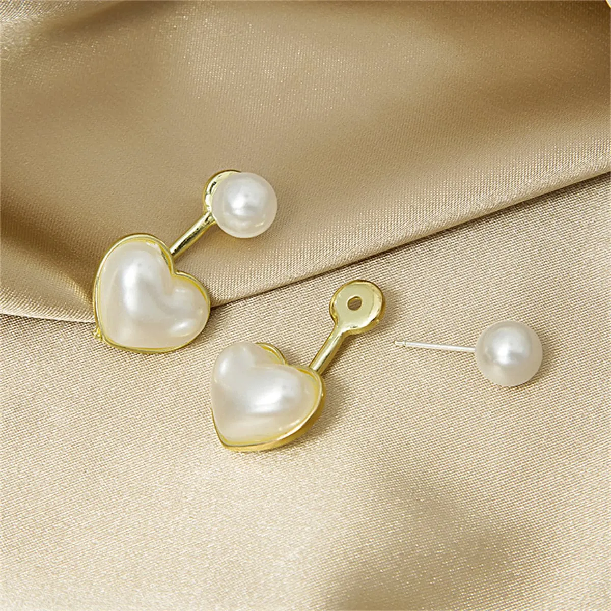 Pearl & 18K Gold-Plated Heart Ear Jackets