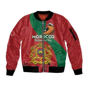 Personalised Afro Morocco Sleeve Zip Bomber Jacket Happy Proclamation Day - African Pattern LT15