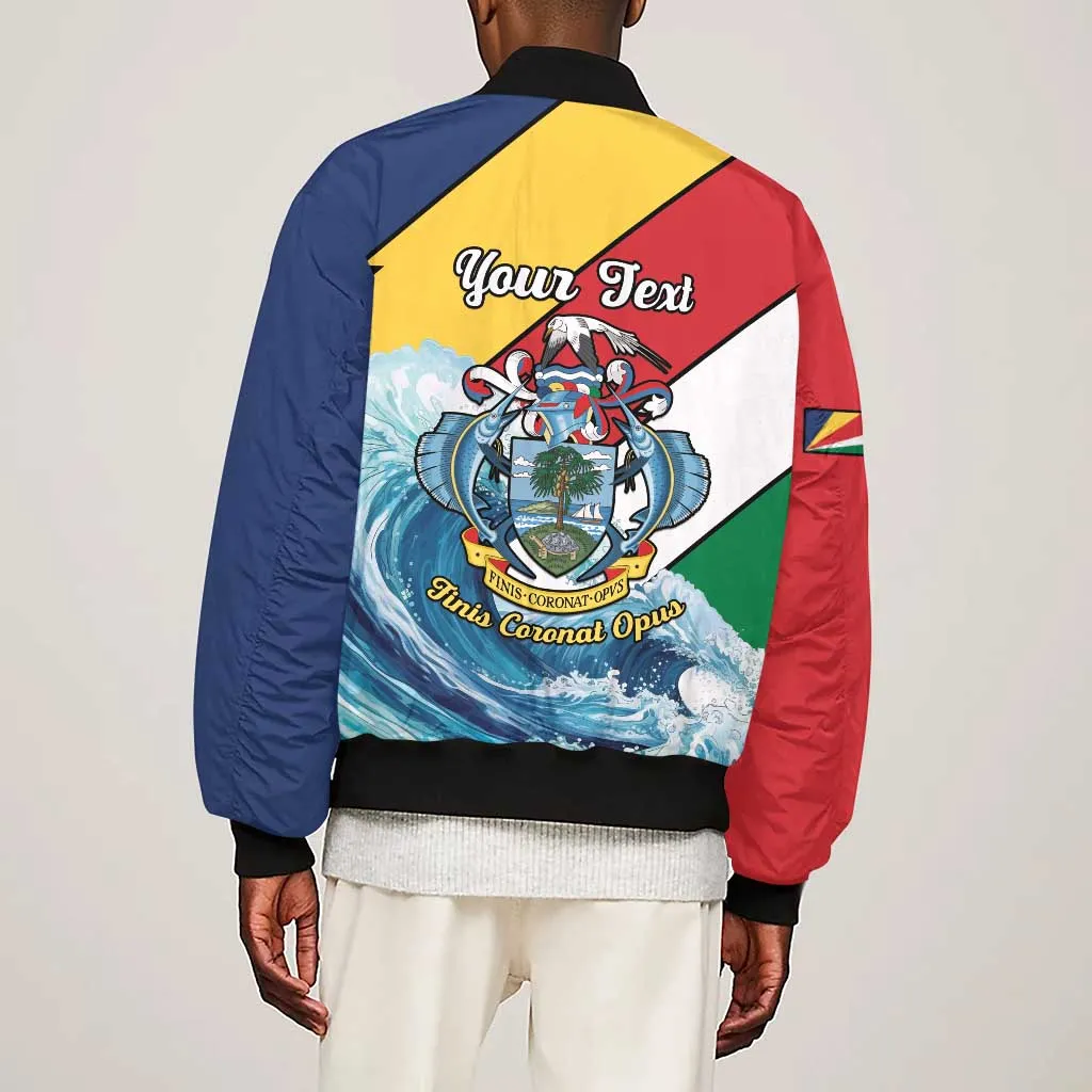 Personalised Afro Seychelles Sleeve Zip Bomber Jacket Sailfish With Coat Of Arms LT15