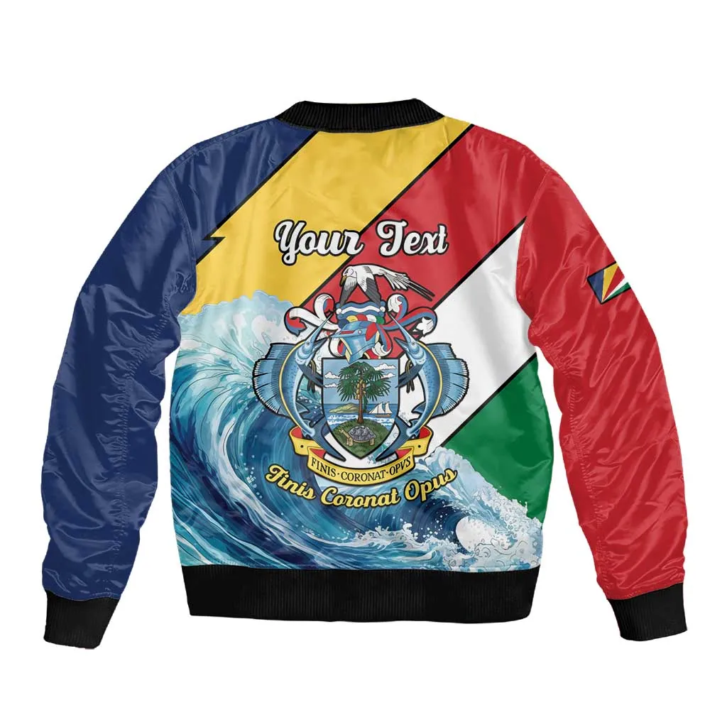 Personalised Afro Seychelles Sleeve Zip Bomber Jacket Sailfish With Coat Of Arms LT15