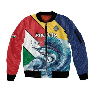 Personalised Afro Seychelles Sleeve Zip Bomber Jacket Sailfish With Coat Of Arms LT15