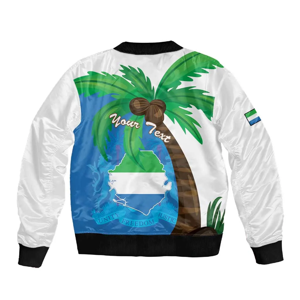 Personalised Afro Sierra Leone Sleeve Zip Bomber Jacket Coat Of Arms With Flag Map LT15
