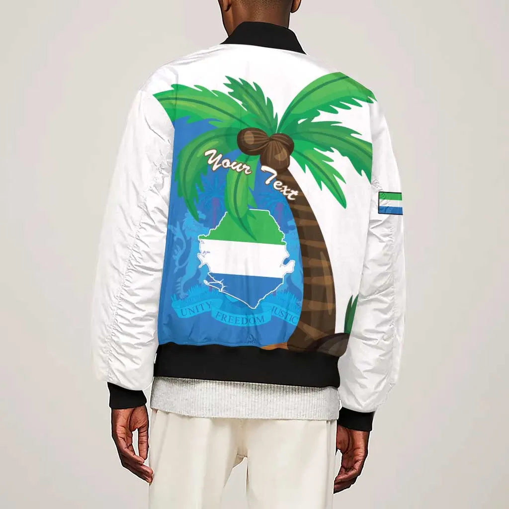 Personalised Afro Sierra Leone Sleeve Zip Bomber Jacket Coat Of Arms With Flag Map LT15