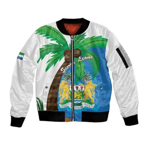 Personalised Afro Sierra Leone Sleeve Zip Bomber Jacket Coat Of Arms With Flag Map LT15