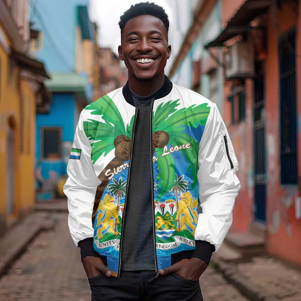 Personalised Afro Sierra Leone Sleeve Zip Bomber Jacket Coat Of Arms With Flag Map LT15