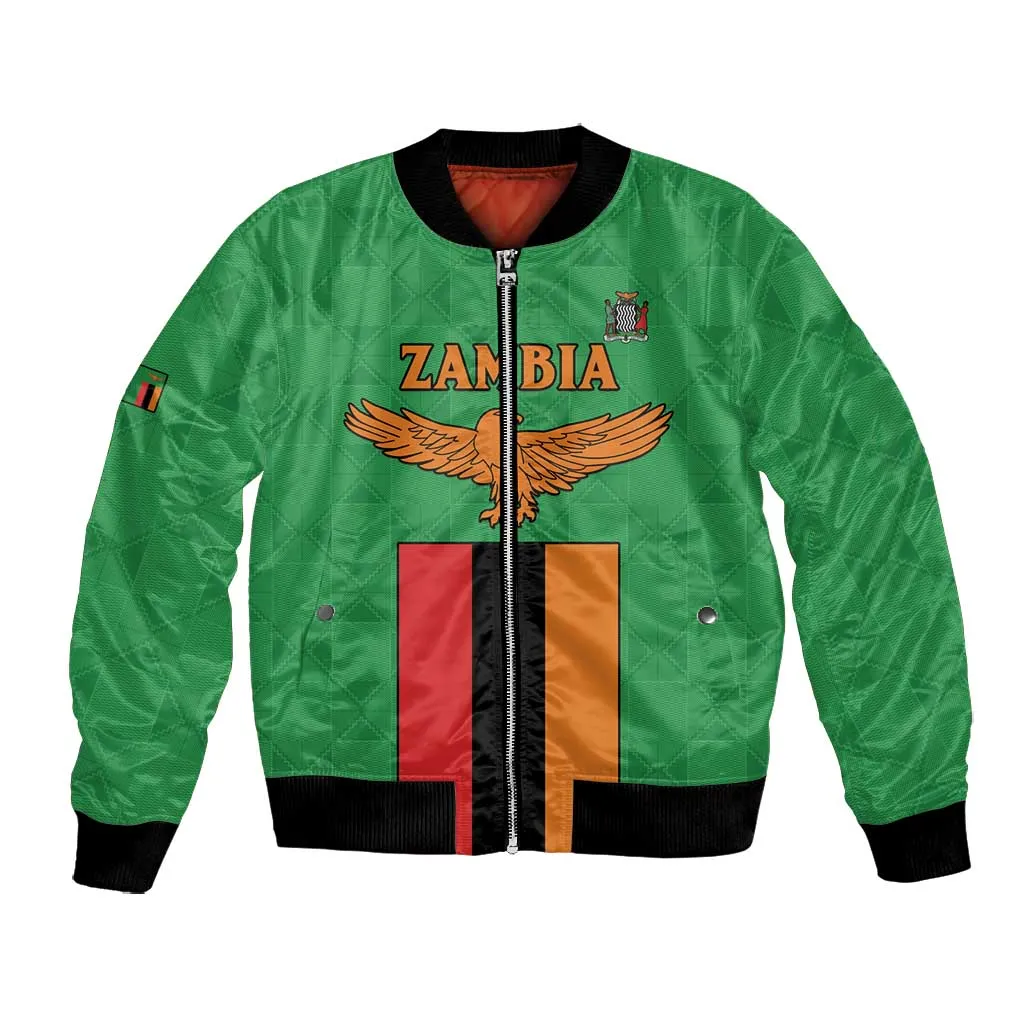 Personalised Afro Zambia Bomber Jacket Flag Style Mix Kente Pattern LT15