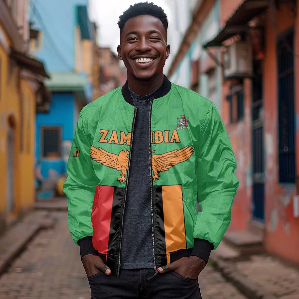 Personalised Afro Zambia Bomber Jacket Flag Style Mix Kente Pattern LT15