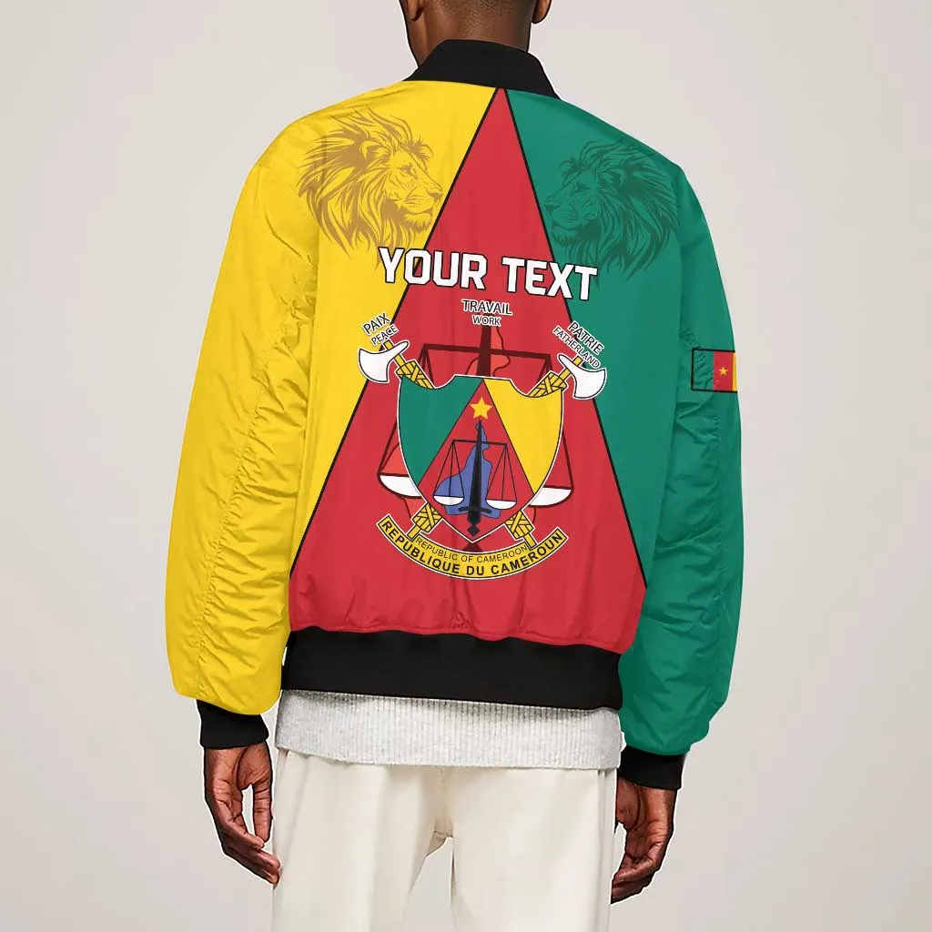 Personalised Cameroon National Day Sleeve Zip Bomber Jacket Lion Mix Coat Of Arms Style LT15