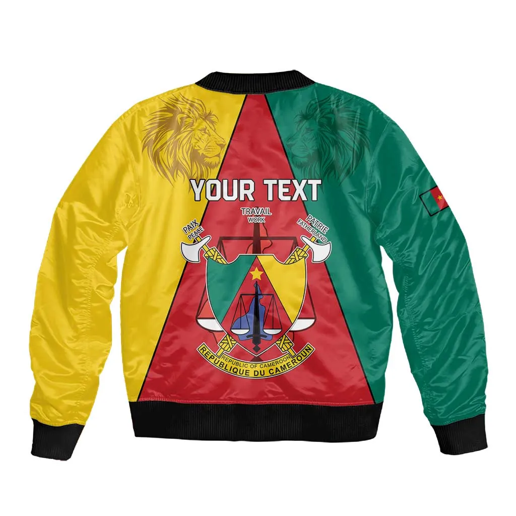 Personalised Cameroon National Day Sleeve Zip Bomber Jacket Lion Mix Coat Of Arms Style LT15