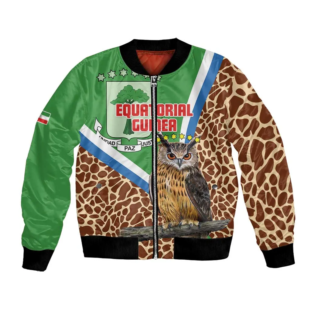 Personalised Equatorial Guinea Bomber Jacket Bubo Poensis With Coat Of Arms LT15