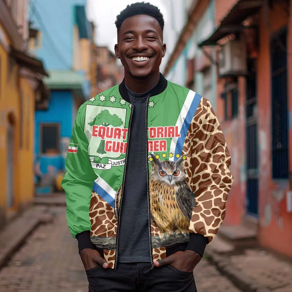 Personalised Equatorial Guinea Bomber Jacket Bubo Poensis With Coat Of Arms LT15