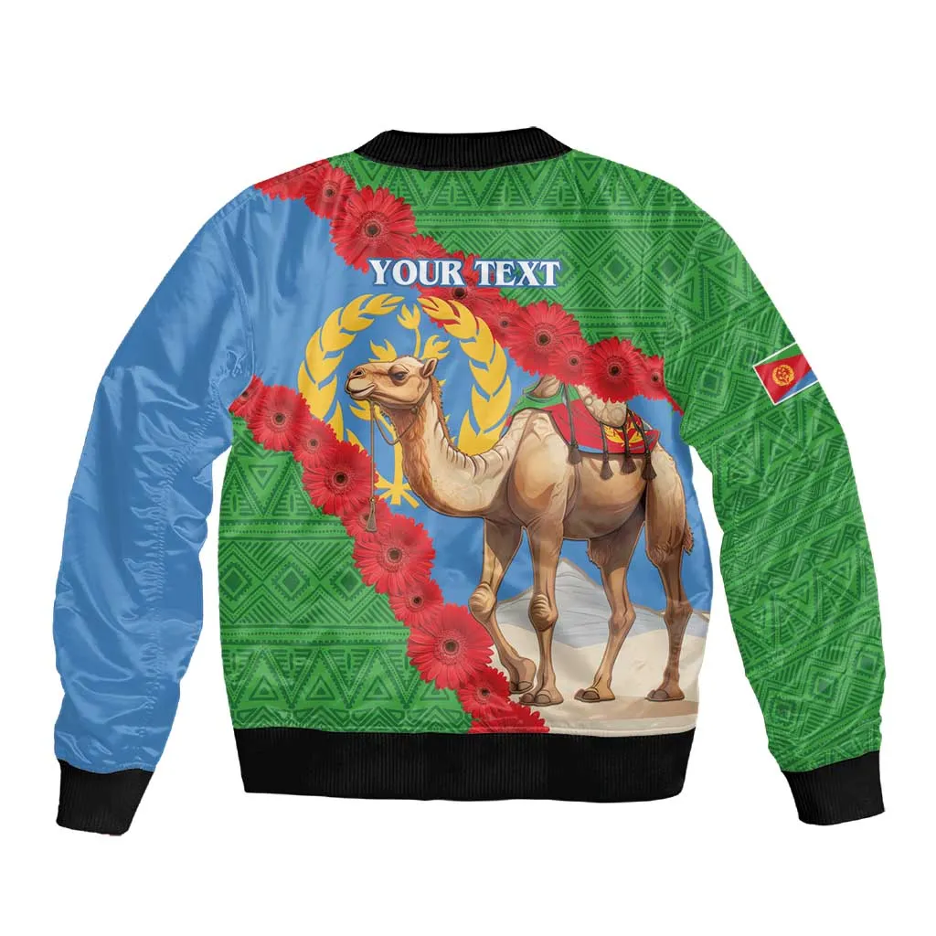 Personalised Eritrea Arabian Camel Sleeve Zip Bomber Jacket Gerbera Flower - Flag Color LT15