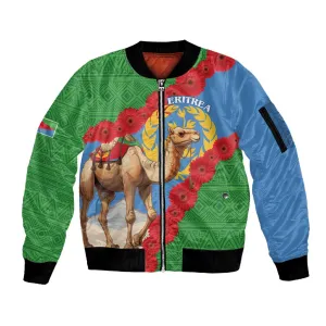 Personalised Eritrea Arabian Camel Sleeve Zip Bomber Jacket Gerbera Flower - Flag Color LT15
