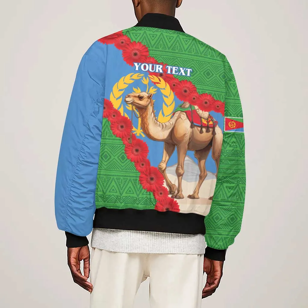 Personalised Eritrea Arabian Camel Sleeve Zip Bomber Jacket Gerbera Flower - Flag Color LT15