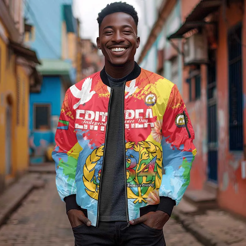Personalised Eritrea Sleeve Zip Bomber Jacket Happy Independence Day LT15