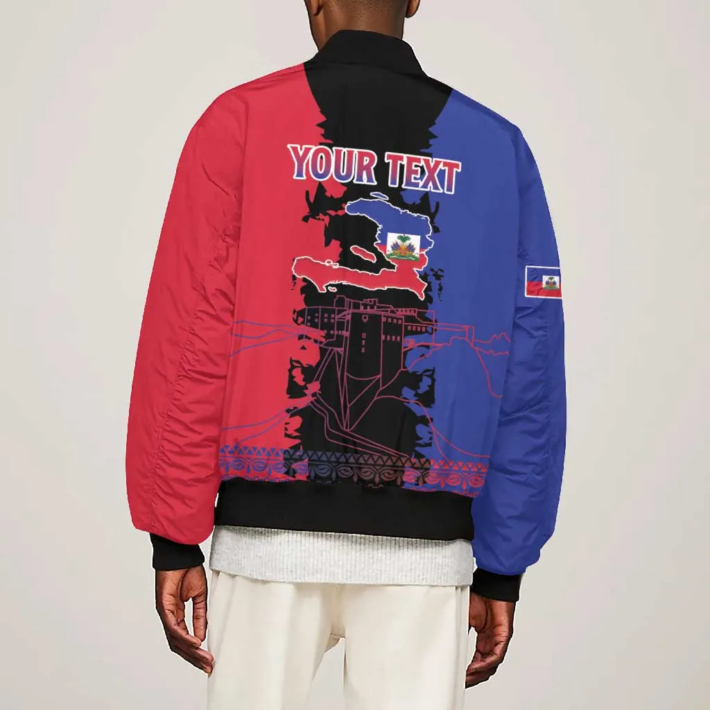 Personalised Haitian Heritage Month Bomber Jacket Coat Of Arms With Dashiki Pattern LT15