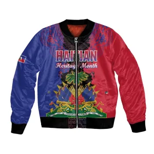 Personalised Haitian Heritage Month Bomber Jacket Coat Of Arms With Dashiki Pattern LT15
