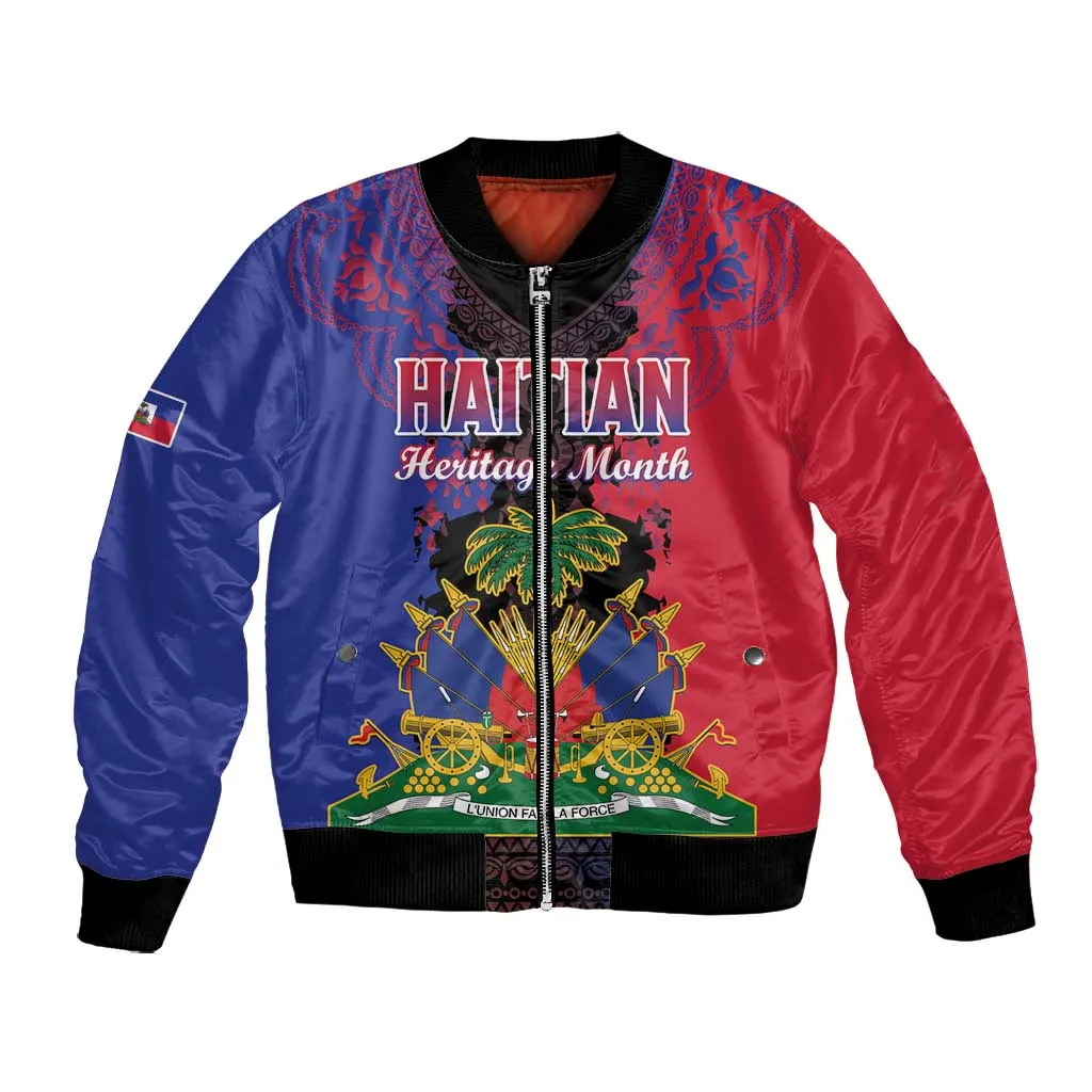 Personalised Haitian Heritage Month Bomber Jacket Coat Of Arms With Dashiki Pattern LT15