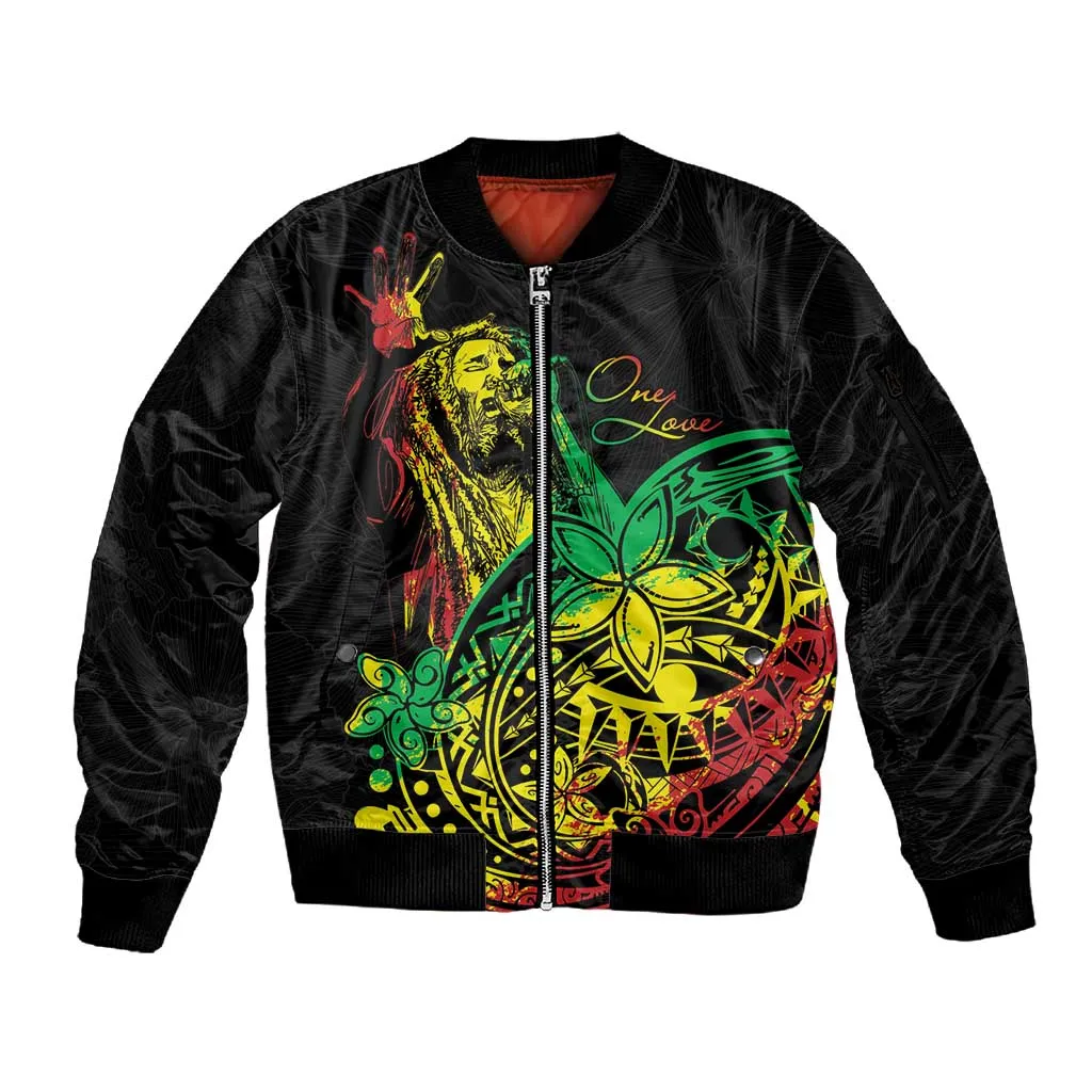 Personalised Jawaiian Reggae Sleeve Zip Bomber Jacket Afro-Polynesian Style LT7