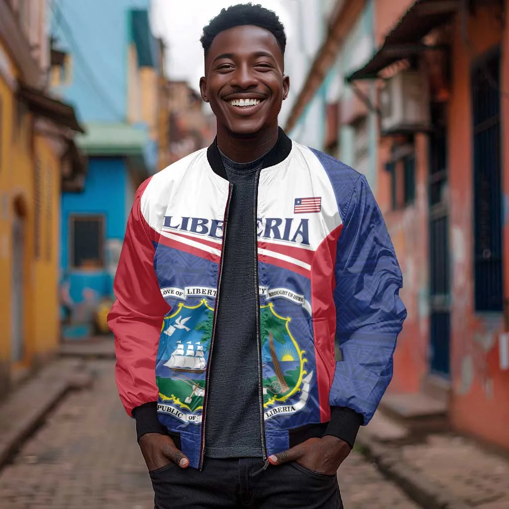 Personalised Liberia African Bomber Jacket Coat Of Arms Flag LT15
