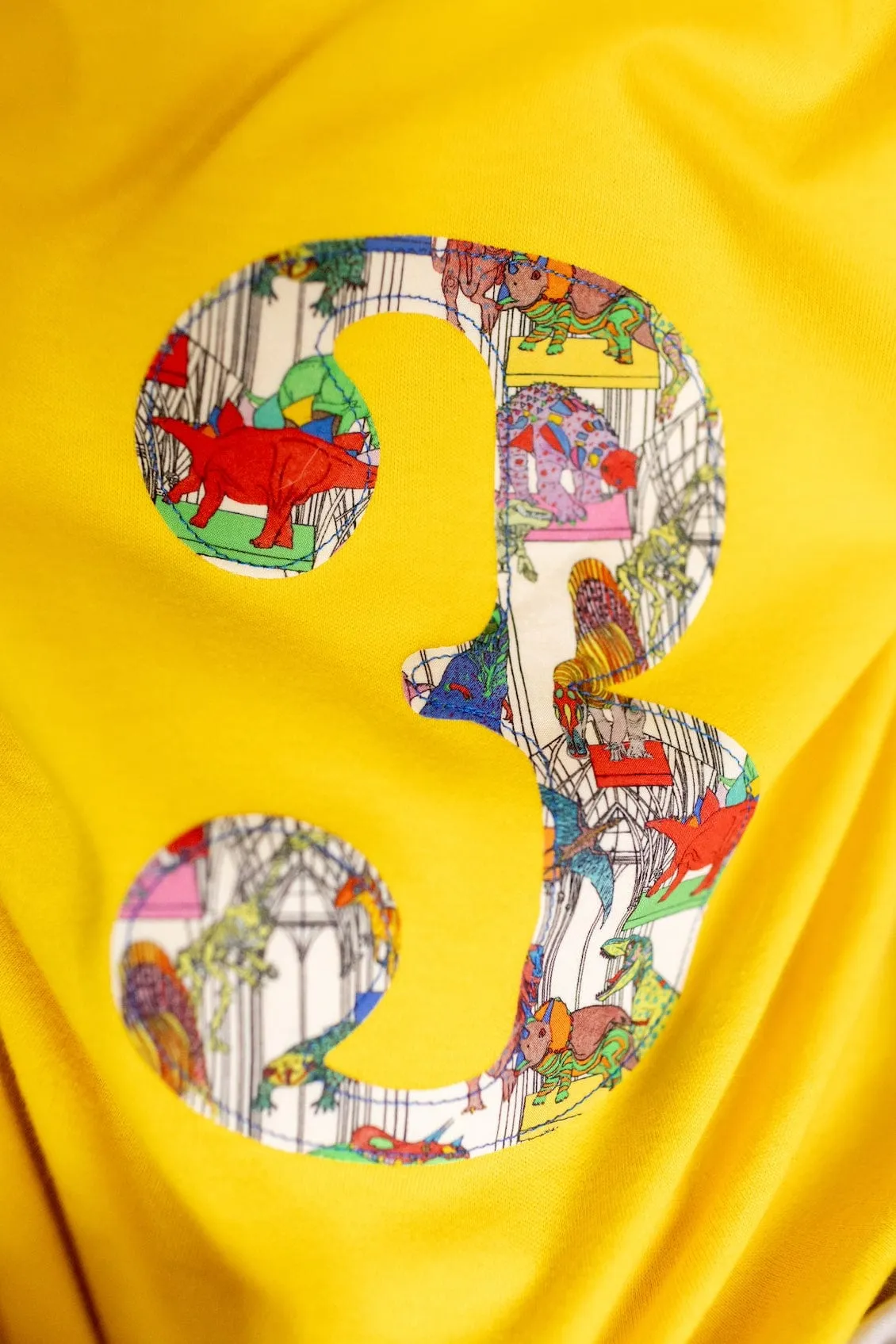 Personalised or Number Yellow T-Shirt in Dinosaur Liberty Print