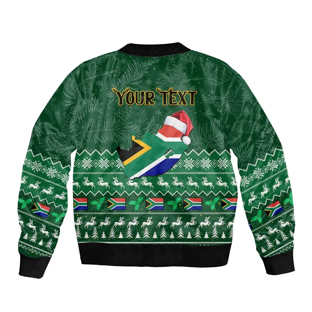 Personalised South Africa Christmas Bomber Jacket Cool Santa Claus With South African Map LT14