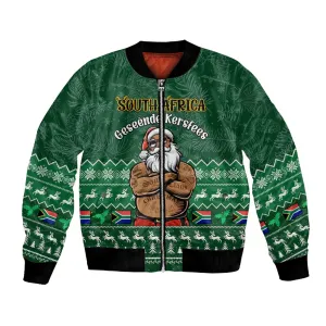 Personalised South Africa Christmas Bomber Jacket Cool Santa Claus With South African Map LT14