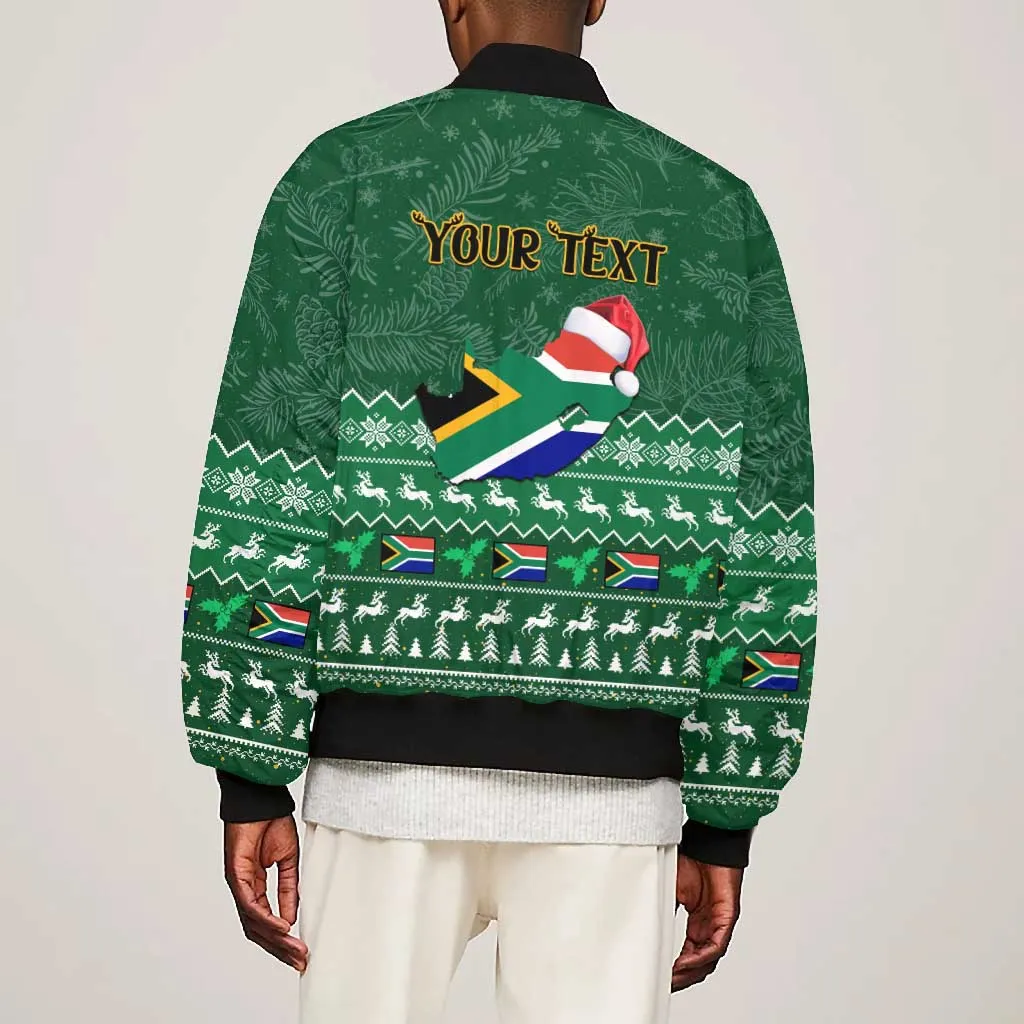 Personalised South Africa Christmas Bomber Jacket Cool Santa Claus With South African Map LT14