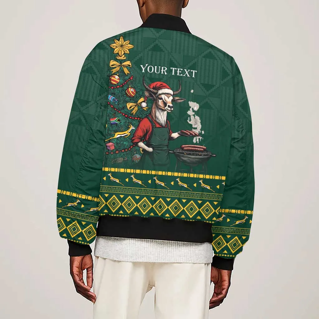 Personalised South Africa Sleeve Zip Bomber Jacket Springbok Christmas Braai LT7