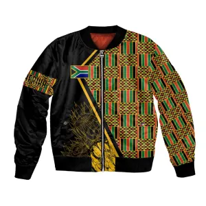Personalised South African Heritage Day Bomber Jacket Kente Ethnic Patterns Mix Protea LT7