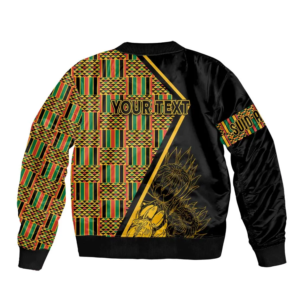 Personalised South African Heritage Day Bomber Jacket Kente Ethnic Patterns Mix Protea LT7