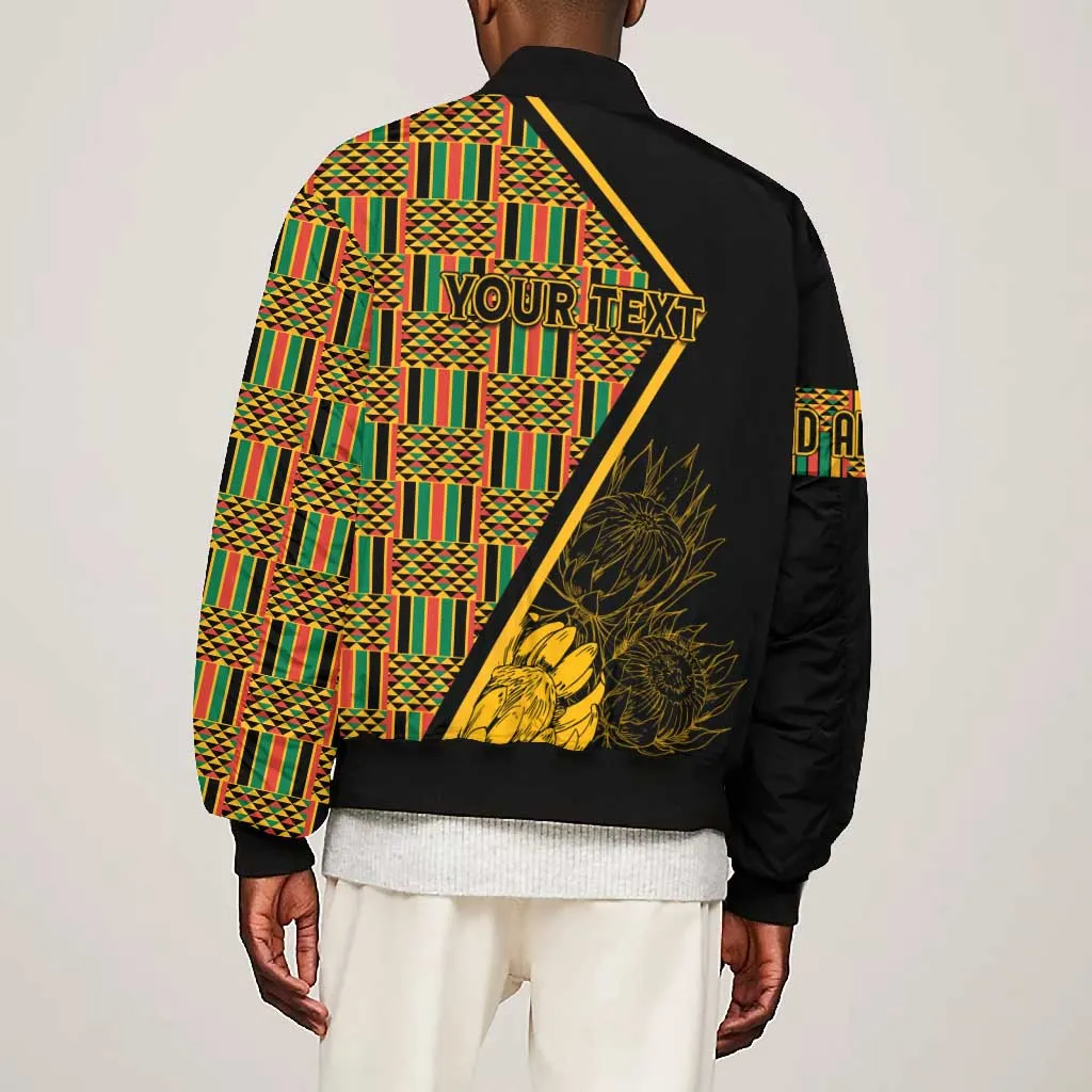 Personalised South African Heritage Day Bomber Jacket Kente Ethnic Patterns Mix Protea LT7