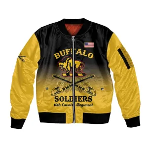 Personalized Afro-Americans Buffalo Soldiers Sleeve Zip Bomber Jacket 10th Cavalry Regiment LT15