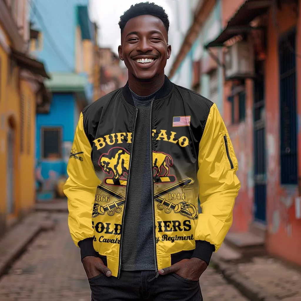 Personalized Afro-Americans Buffalo Soldiers Sleeve Zip Bomber Jacket 10th Cavalry Regiment LT15