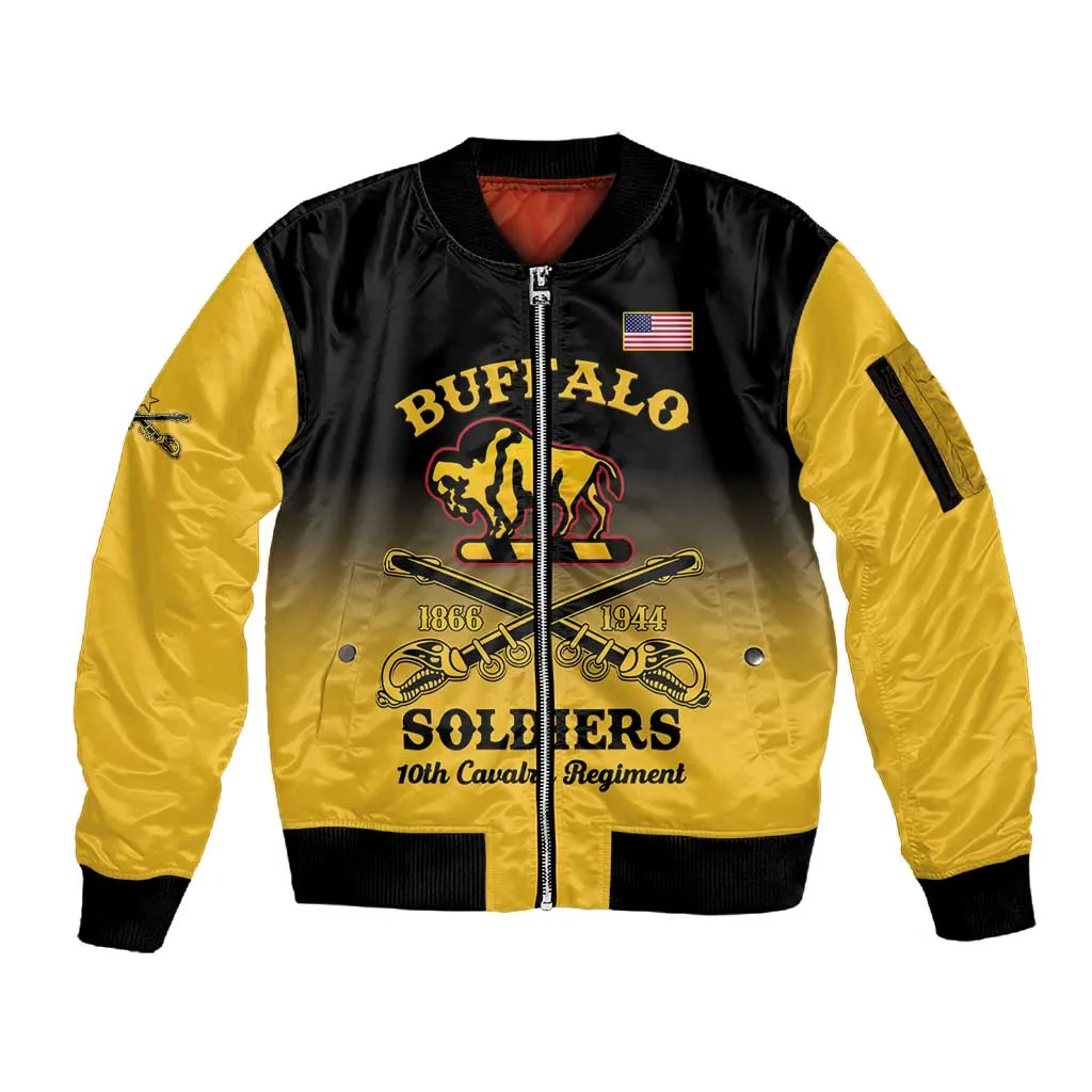 Personalized Afro-Americans Buffalo Soldiers Sleeve Zip Bomber Jacket 10th Cavalry Regiment LT15
