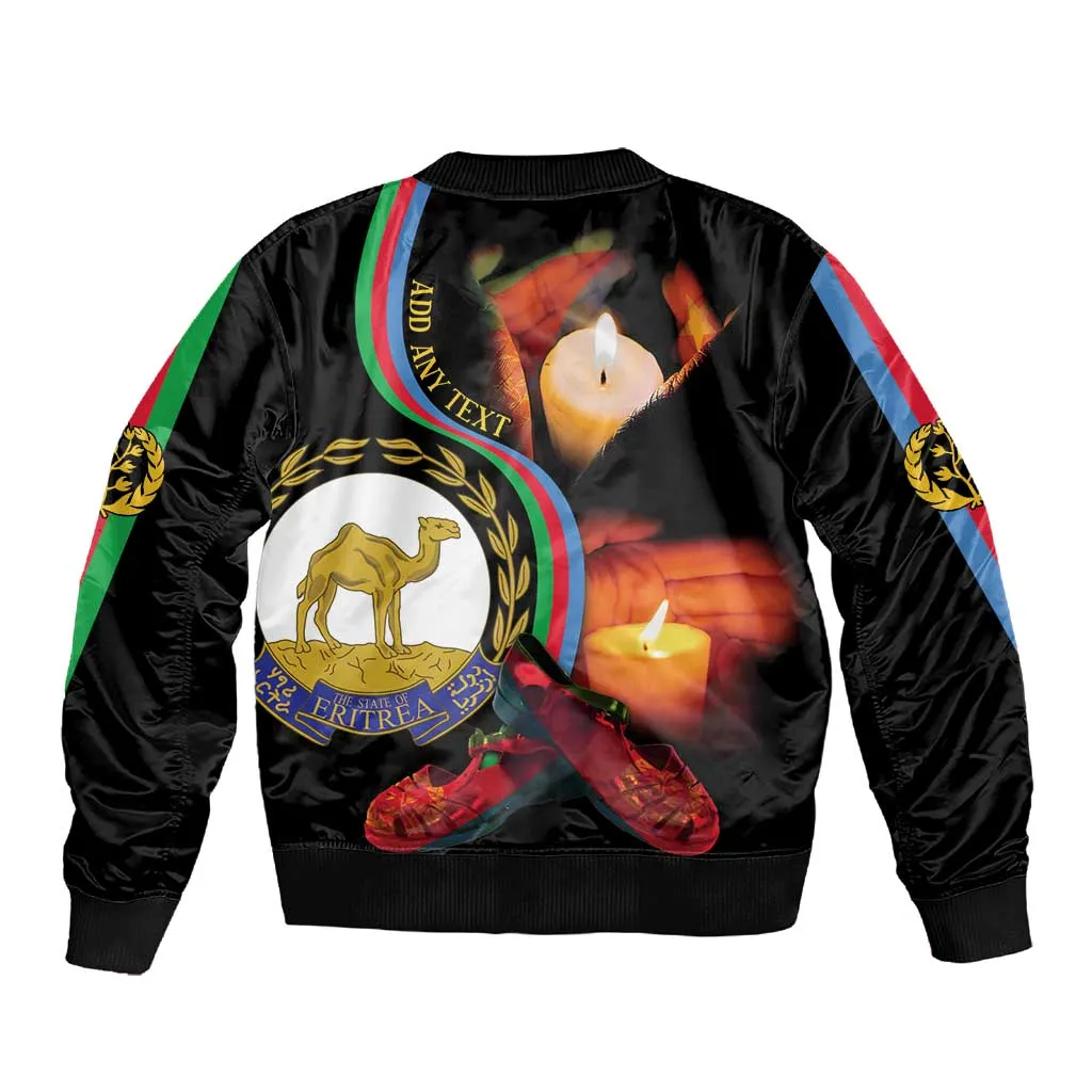 Personalized Afro-Eritrea Maelti Siwuat Sleeve Zip Bomber Jacket Candle Vigil Glory To Our Martyrs Eritrea LT9