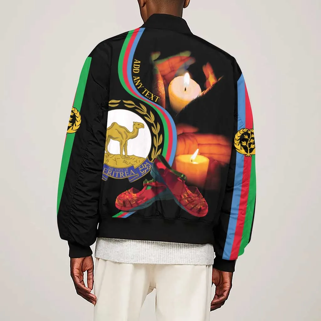 Personalized Afro-Eritrea Maelti Siwuat Sleeve Zip Bomber Jacket Candle Vigil Glory To Our Martyrs Eritrea LT9