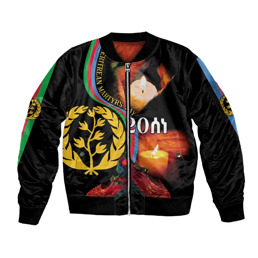 Personalized Afro-Eritrea Maelti Siwuat Sleeve Zip Bomber Jacket Candle Vigil Glory To Our Martyrs Eritrea LT9