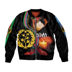 Personalized Afro-Eritrea Maelti Siwuat Sleeve Zip Bomber Jacket Candle Vigil Glory To Our Martyrs Eritrea LT9